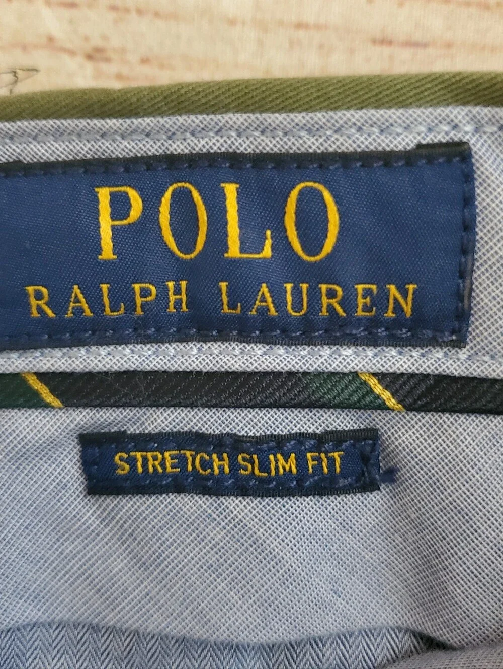 POLO Ralph Lauren Mens 33x32 Olive Green Stretch Slim Fit Chino Khaki Pants
